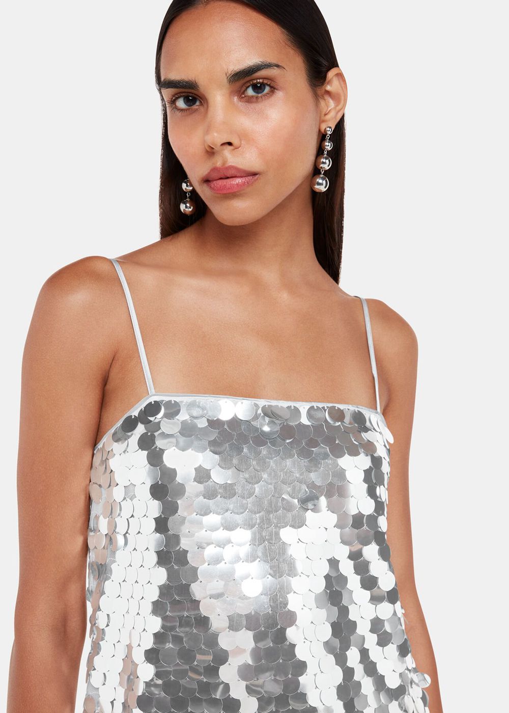 Whistles Sequin Disc Mini Dress Silver | US-04821XDHJ