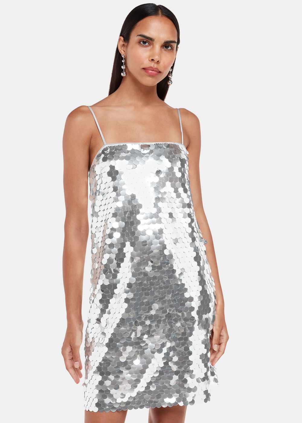 Whistles Sequin Disc Mini Dress Silver | US-04821XDHJ