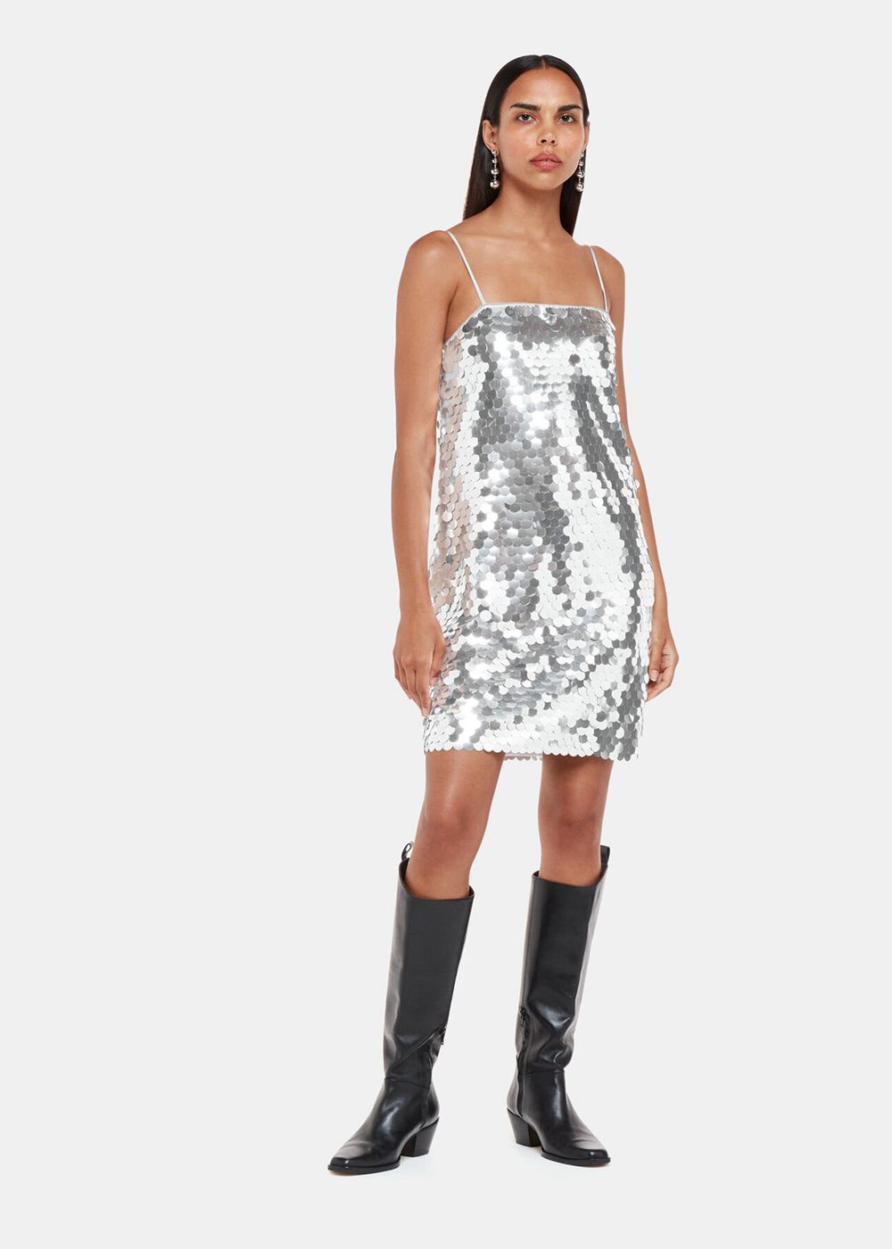 Whistles Sequin Disc Mini Dress Silver | US-04821XDHJ