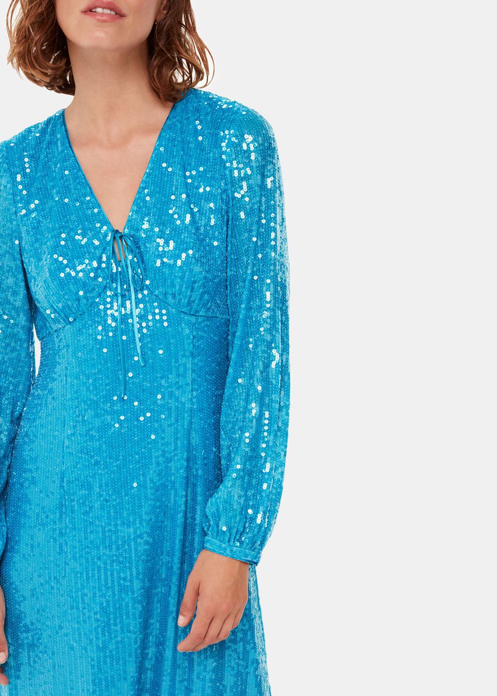 Whistles Sequin Keyhole Midi Dress Blue | US-09143XWPJ