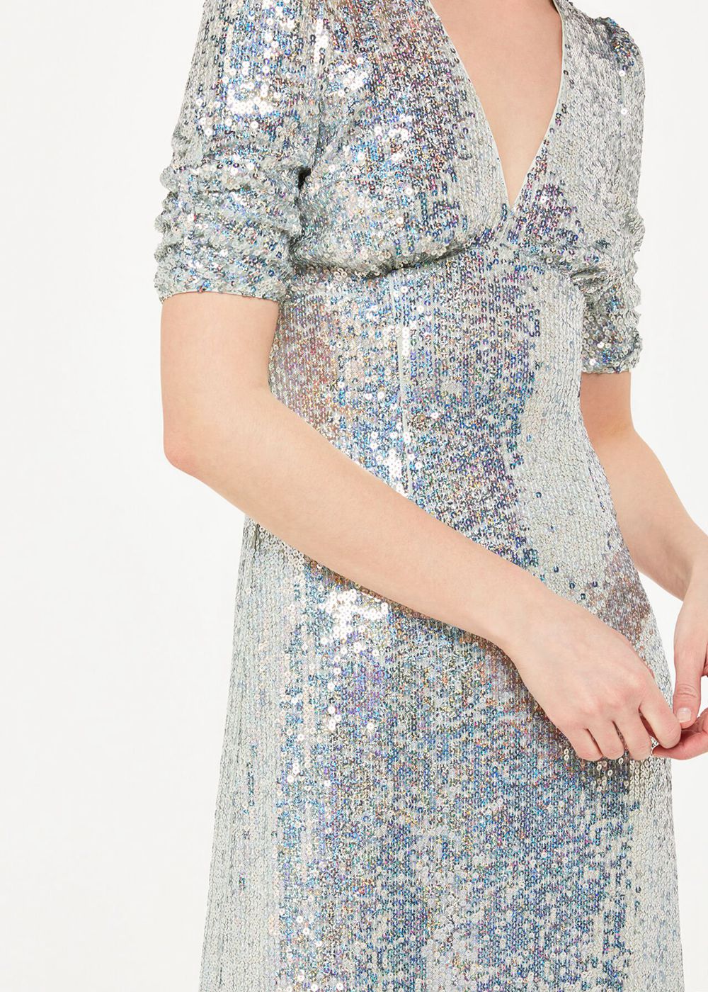 Whistles Sequin Midi Dress Silver | US-05784DHPE