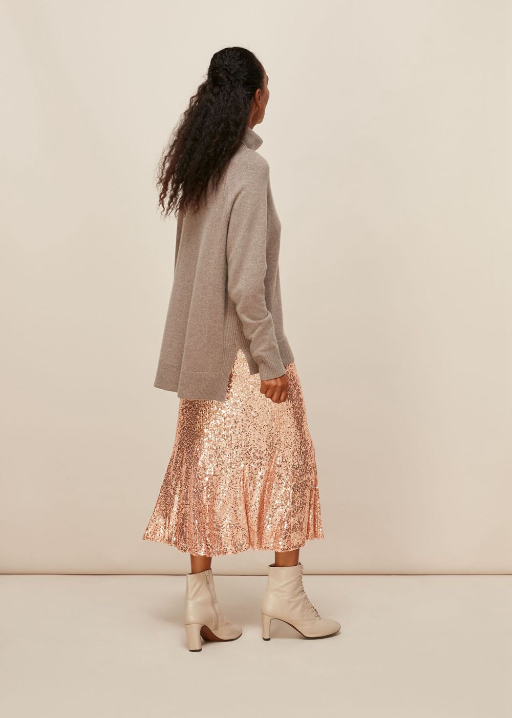 Whistles Sequin Midi Skirts Champagne | US-67029EVZA