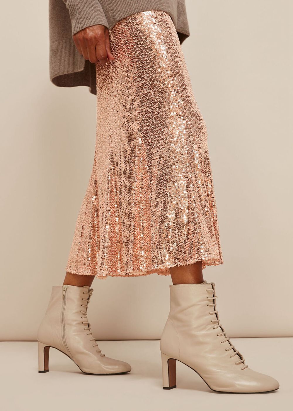 Whistles Sequin Midi Skirts Champagne | US-67029EVZA