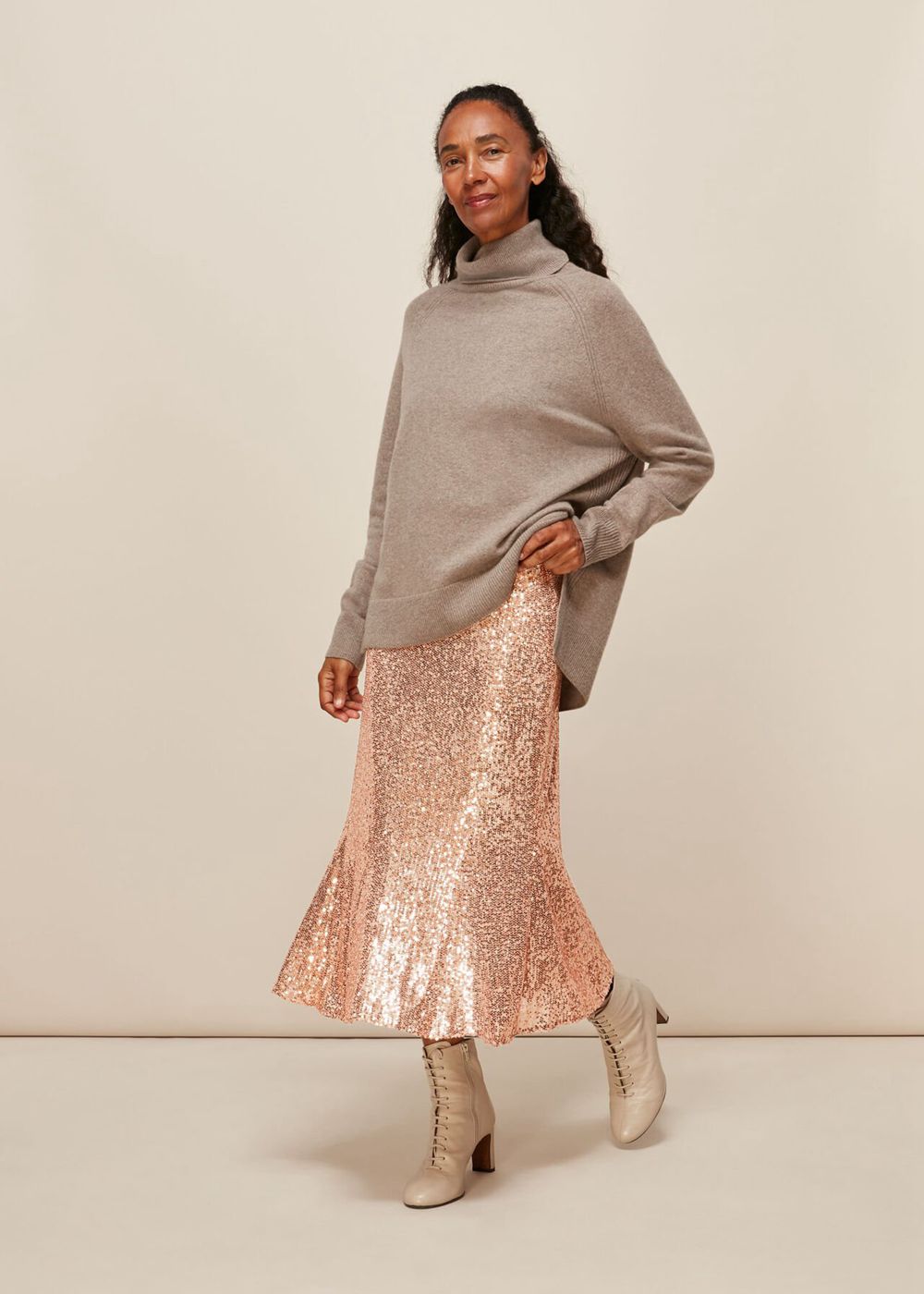 Whistles Sequin Midi Skirts Champagne | US-67029EVZA