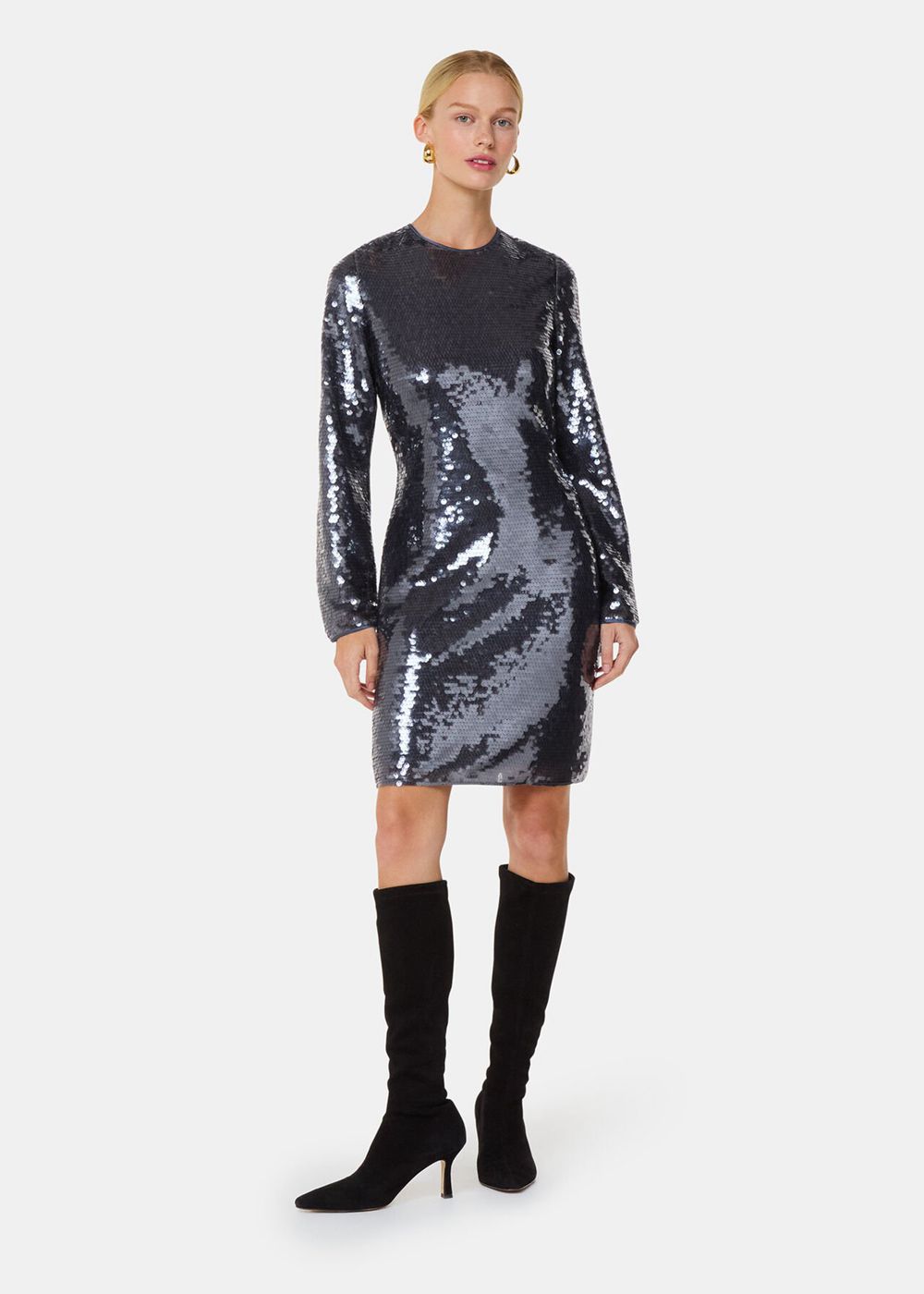 Whistles Sequin Mini Dress Blue Grey | US-72061ATDC