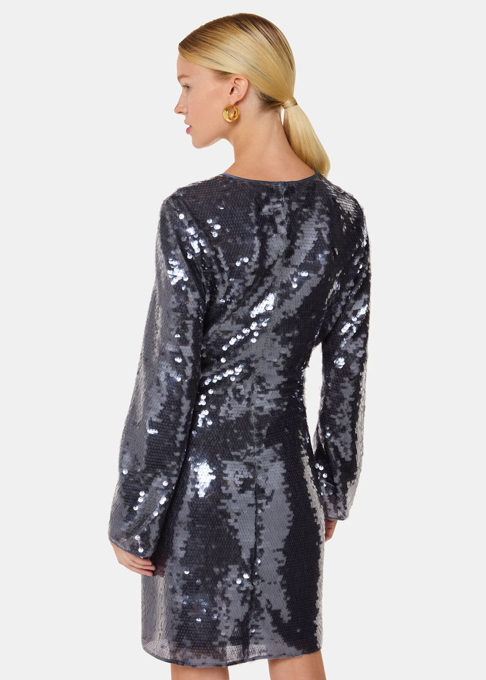 Whistles Sequin Mini Dress Blue Grey | US-72061ATDC