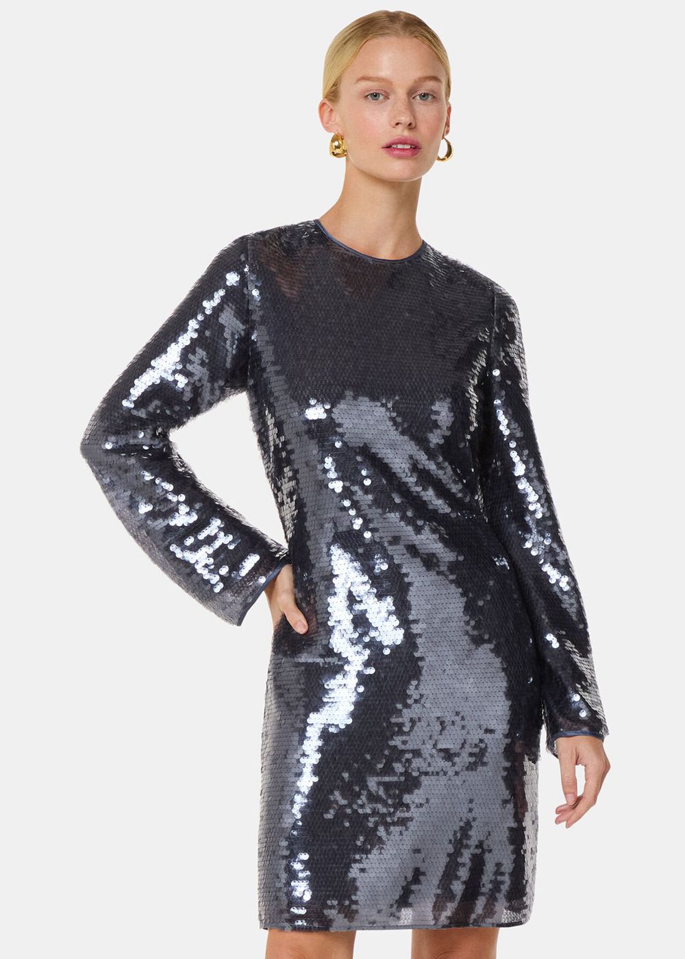 Whistles Sequin Mini Dress Blue Grey | US-72061ATDC