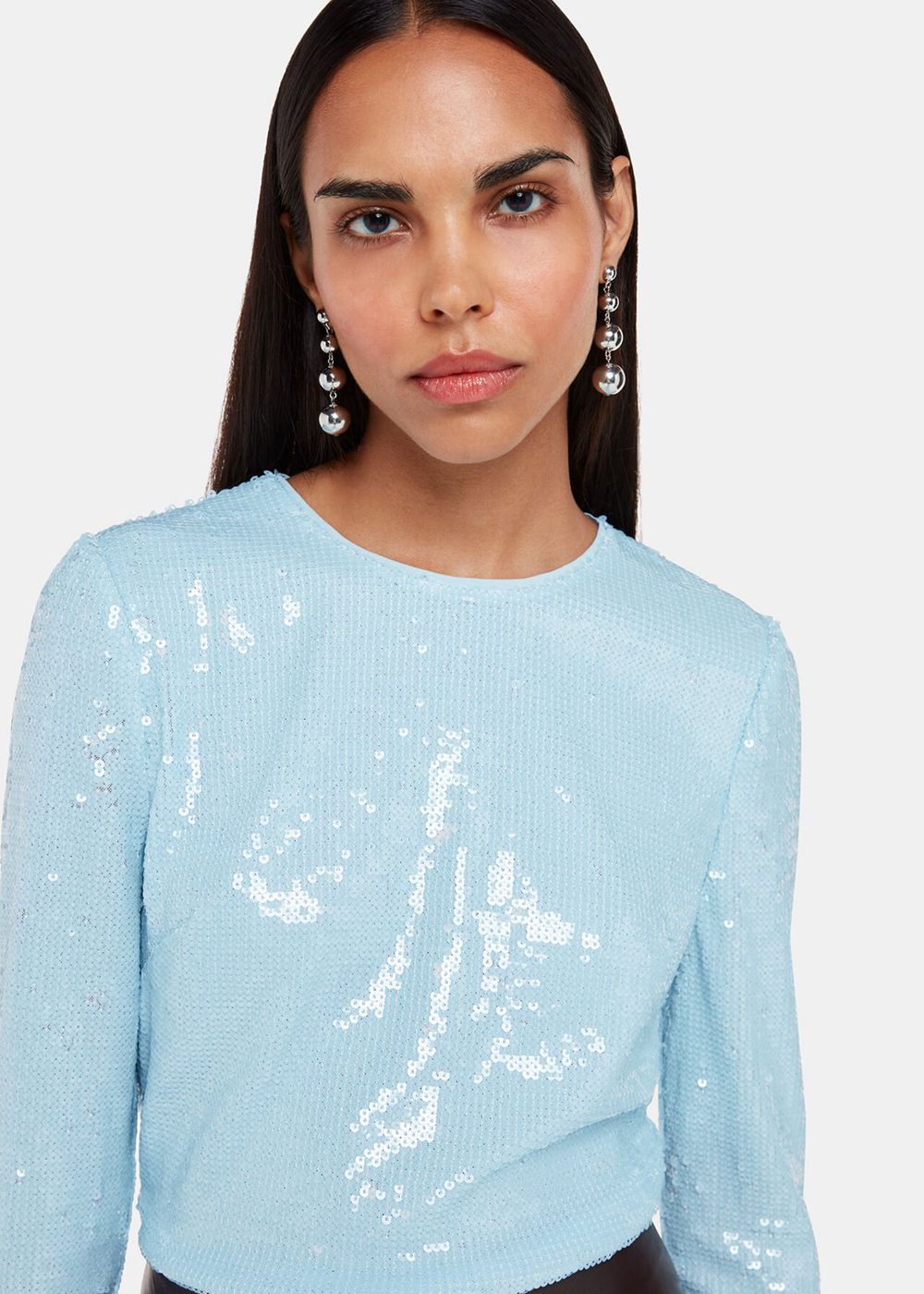 Whistles Sequin Minimal Tunic Top Blue | US-97036OVAH