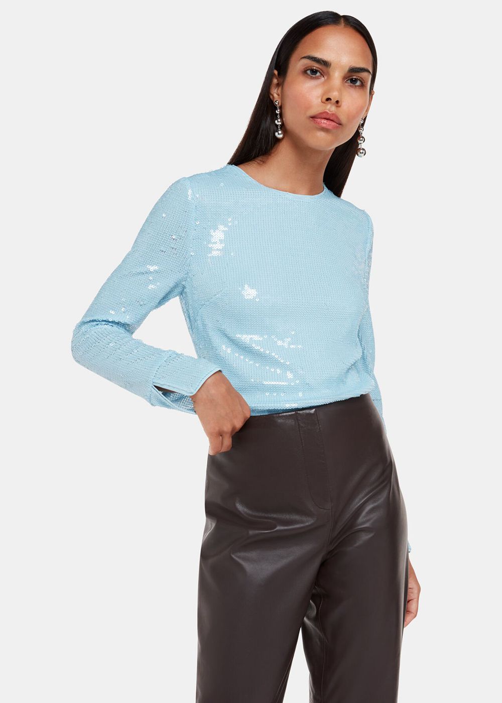 Whistles Sequin Minimal Tunic Top Blue | US-97036OVAH