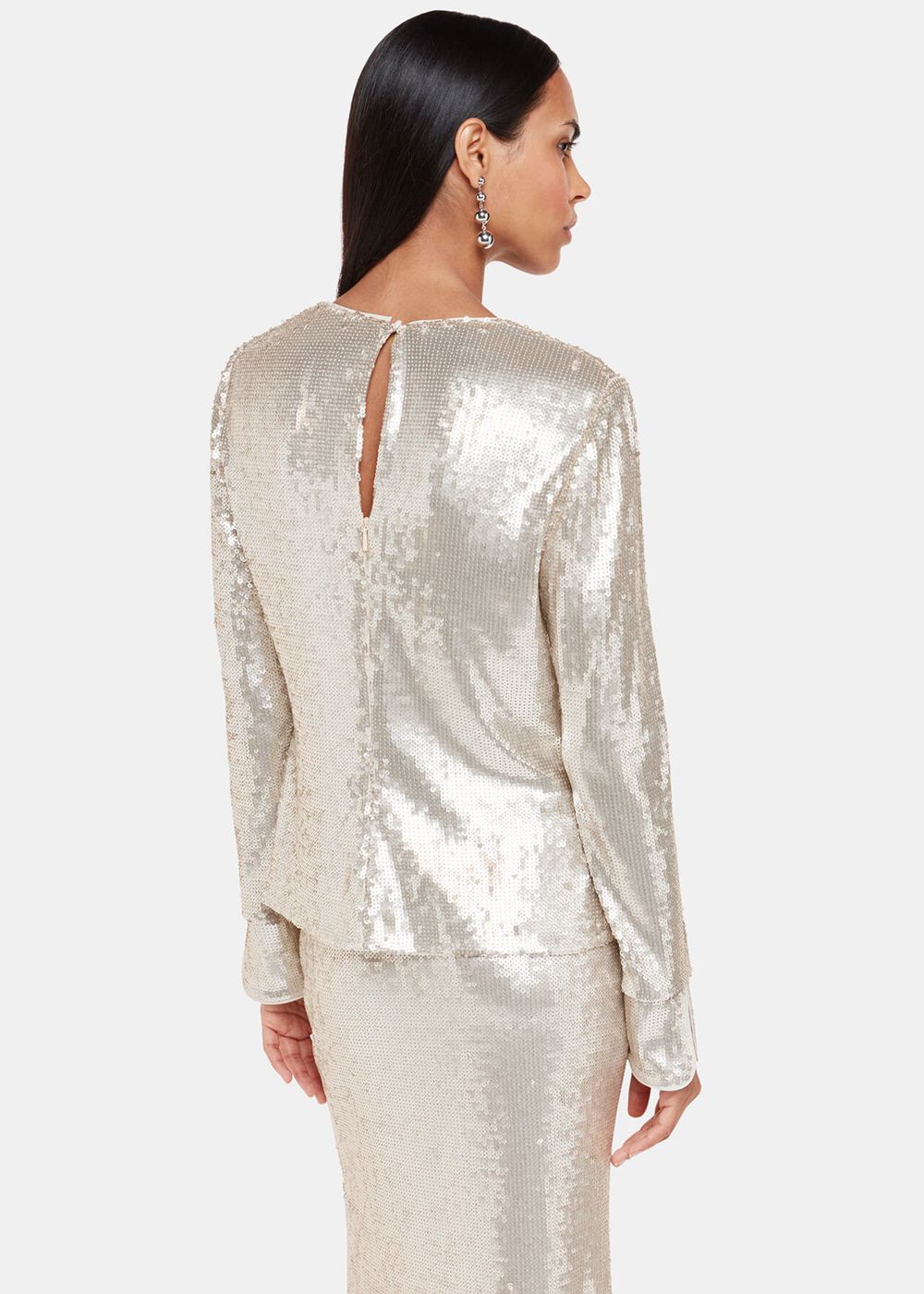 Whistles Sequin Minimal Tunic Top Silver | US-98765UNRG