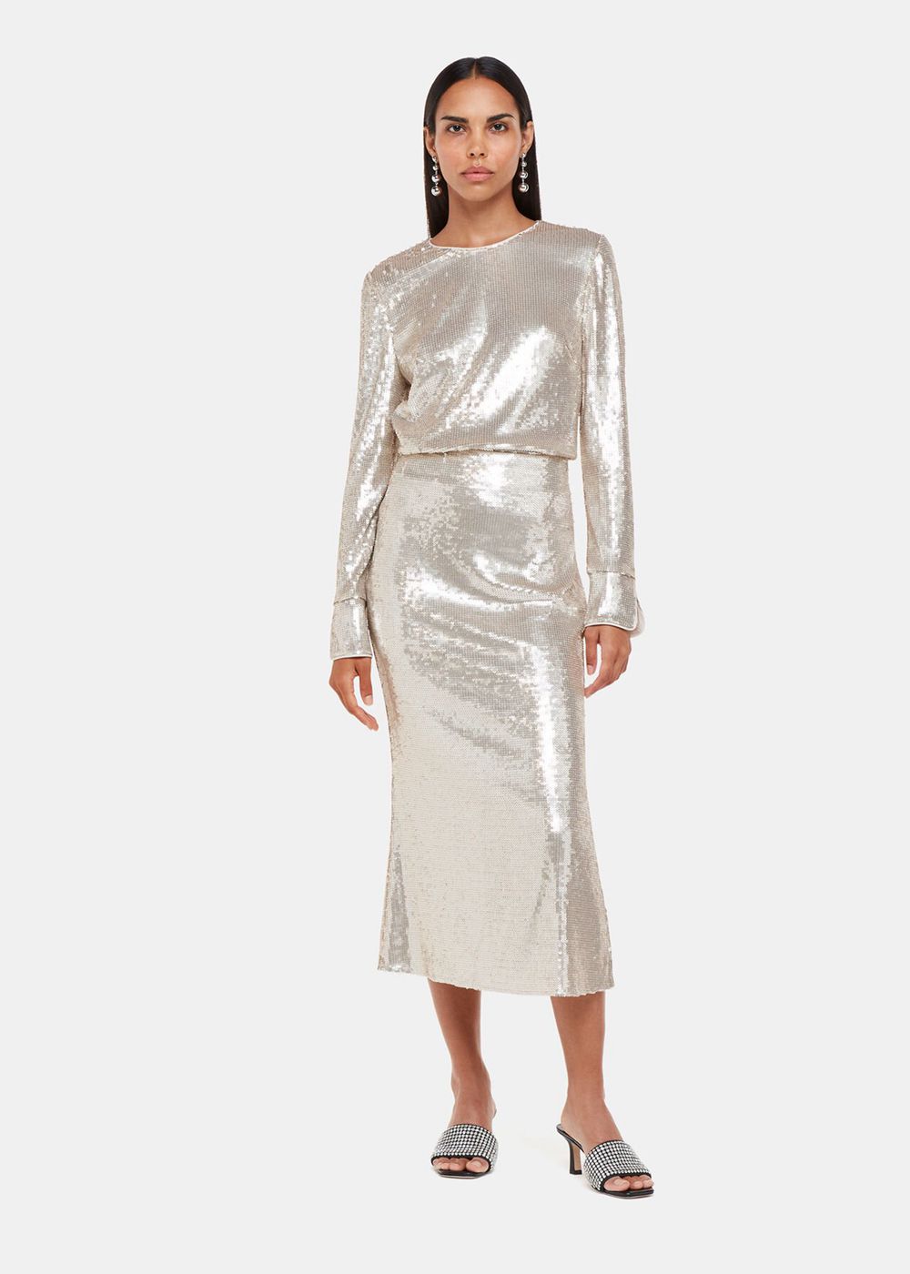 Whistles Sequin Minimal Tunic Top Silver | US-98765UNRG