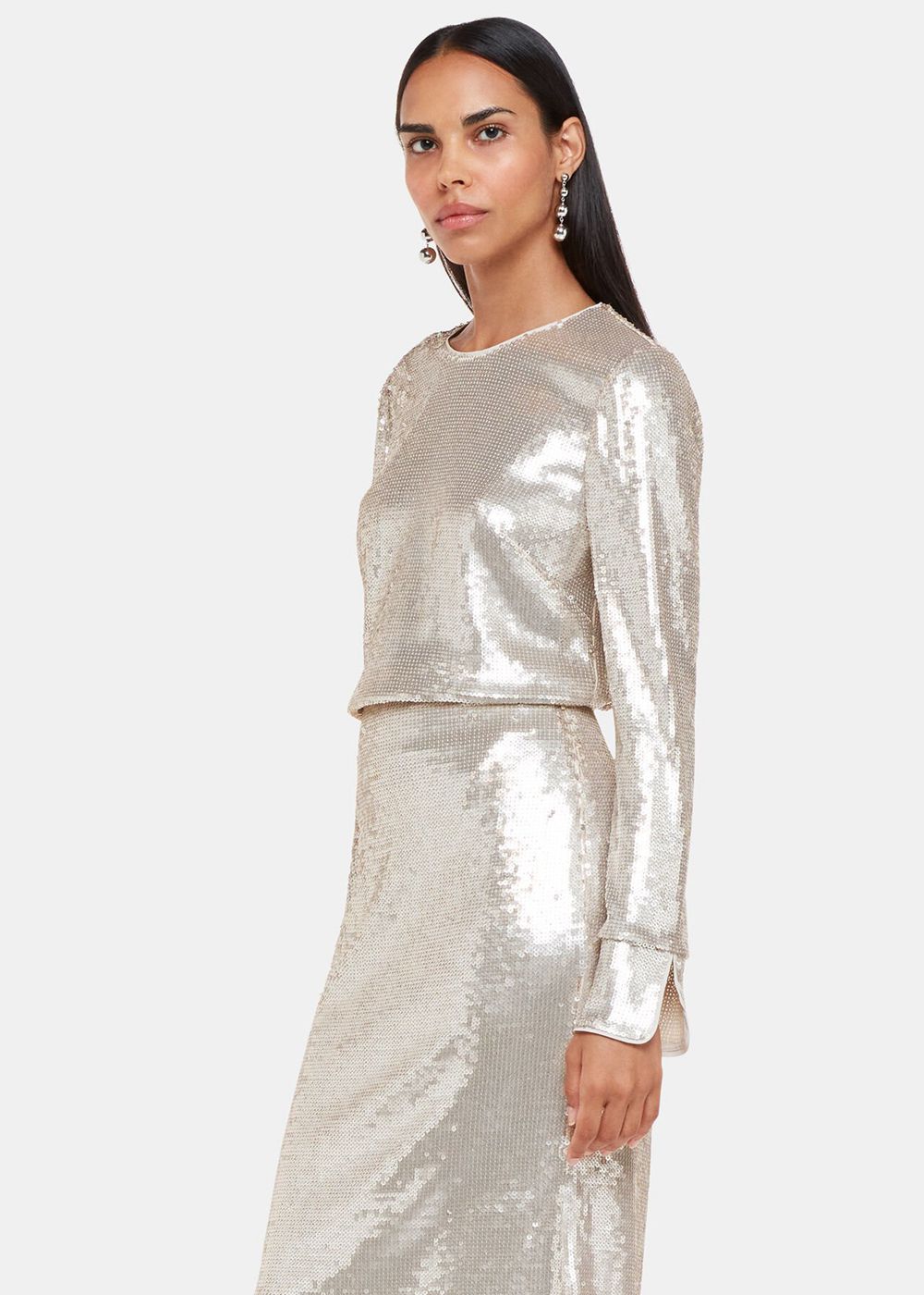 Whistles Sequin Minimal Tunic Top Silver | US-98765UNRG