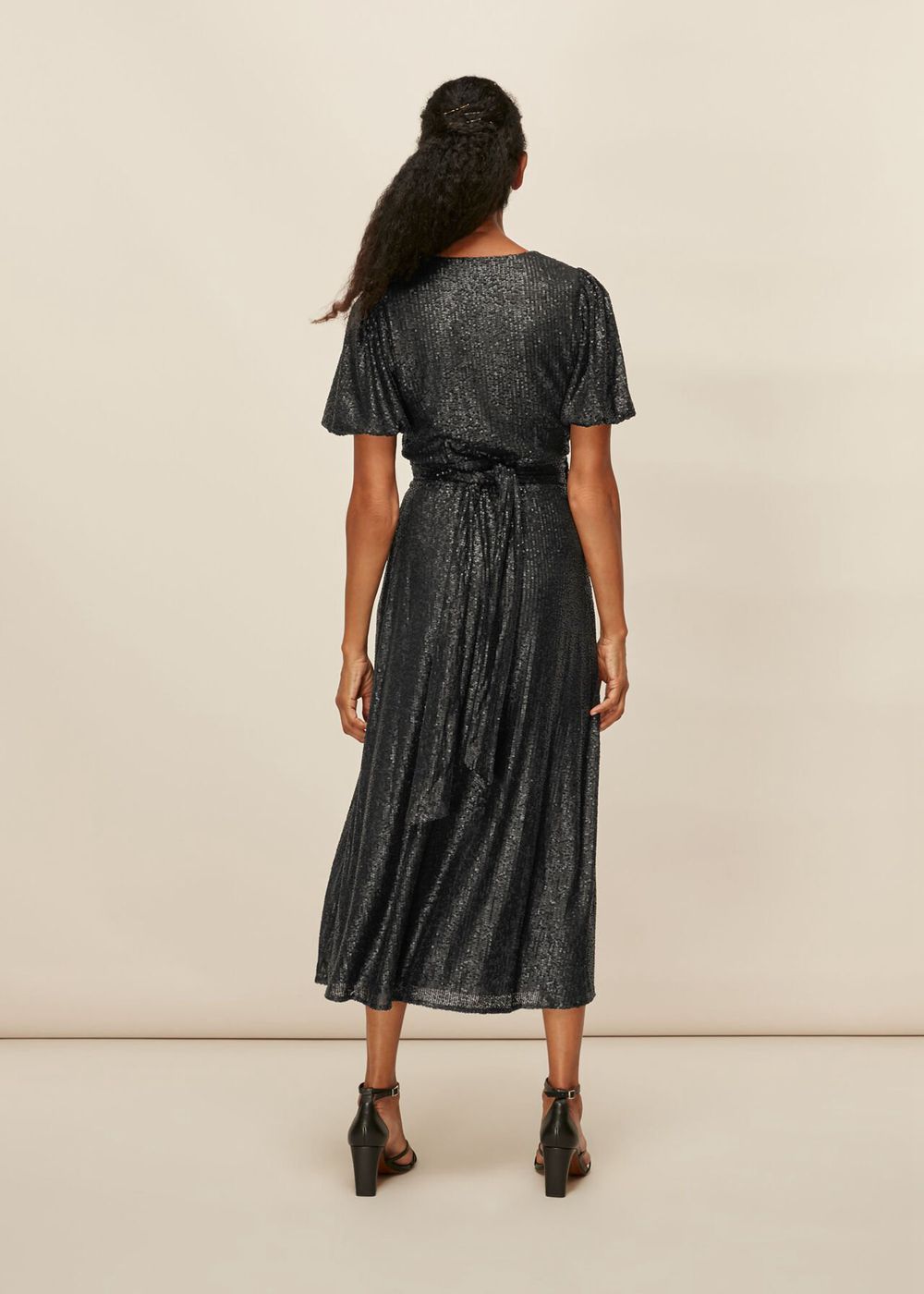 Whistles Sequin Wrap Dress Black | US-23659ZTOK