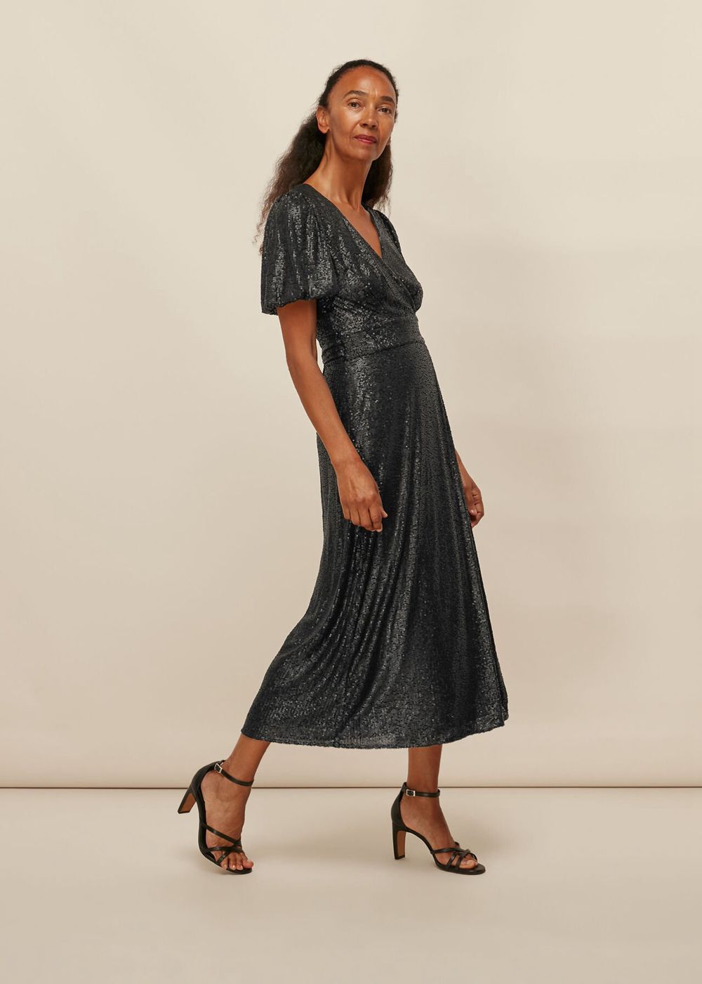 Whistles Sequin Wrap Dress Black | US-23659ZTOK