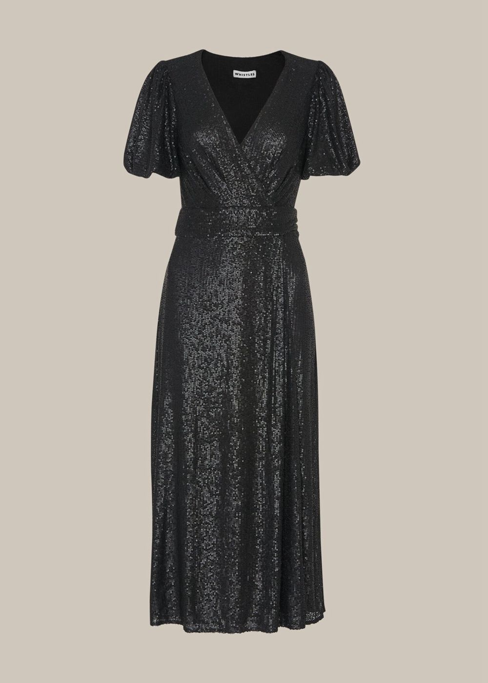 Whistles Sequin Wrap Dress Black | US-23659ZTOK