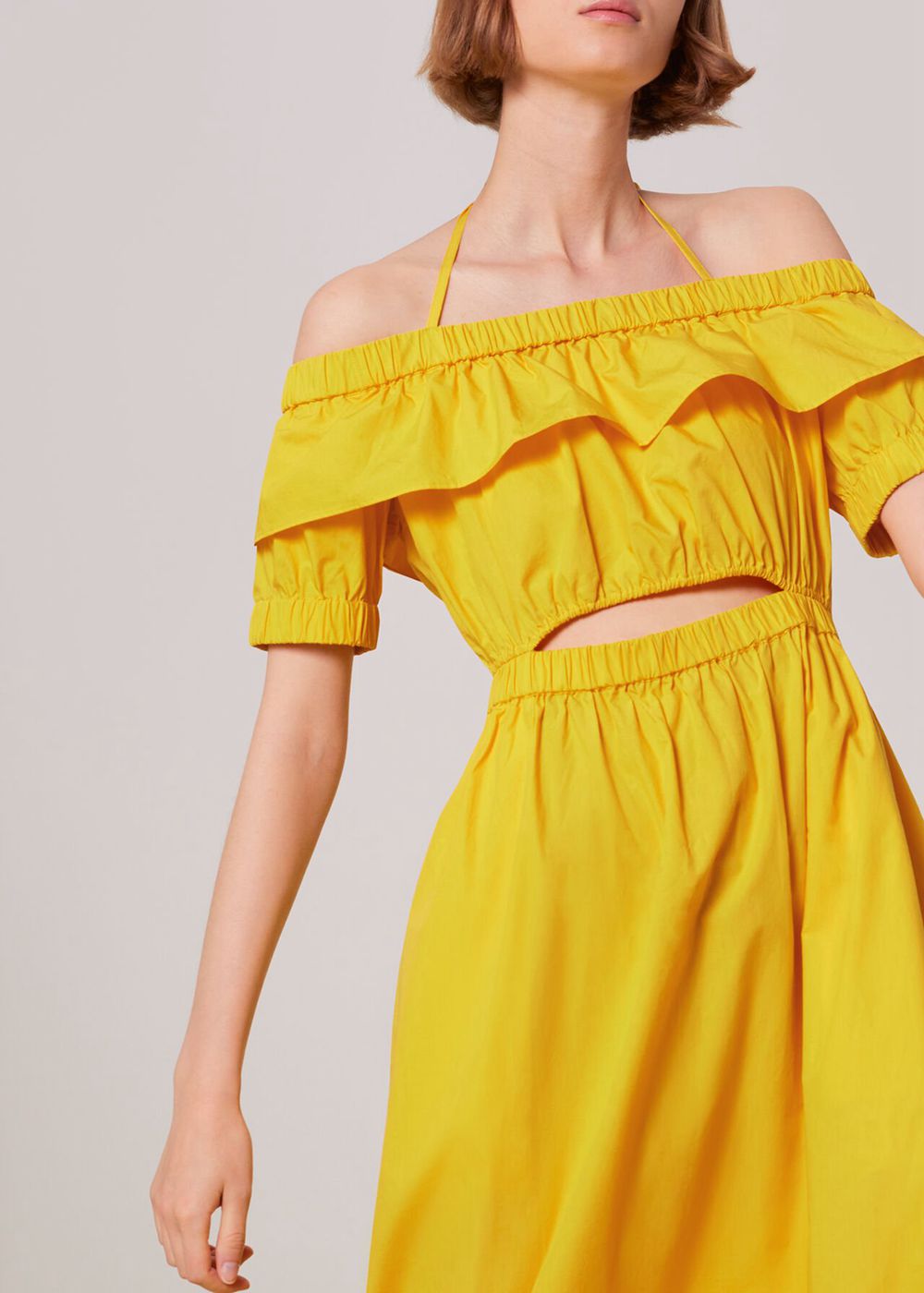 Whistles Serena Poplin Bardot Dress Yellow | US-45906CMAI