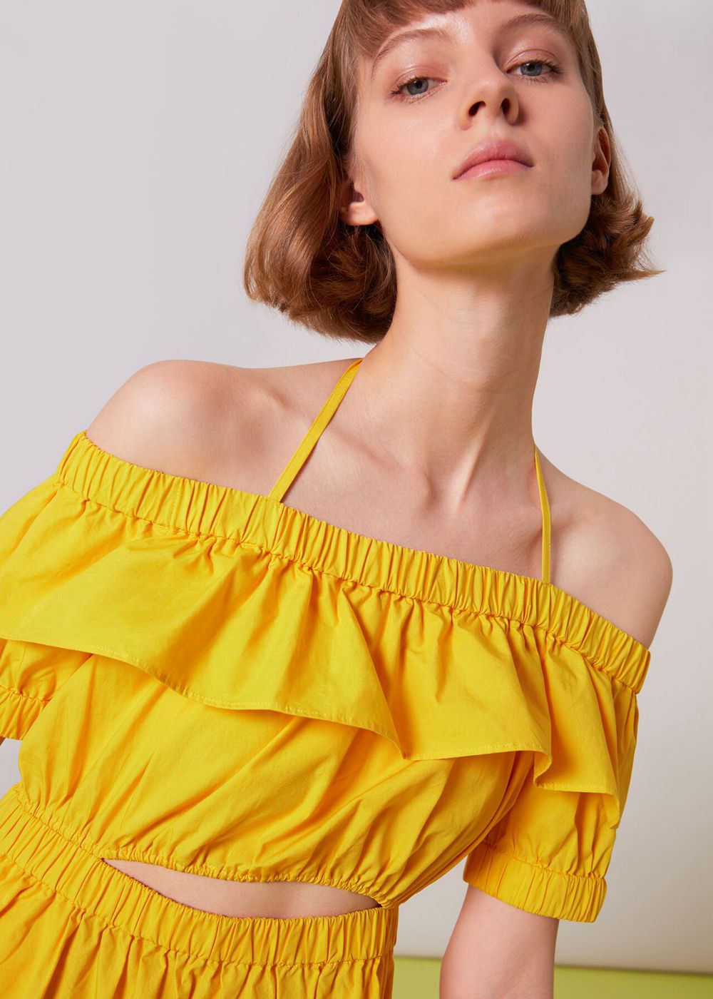 Whistles Serena Poplin Bardot Dress Yellow | US-45906CMAI