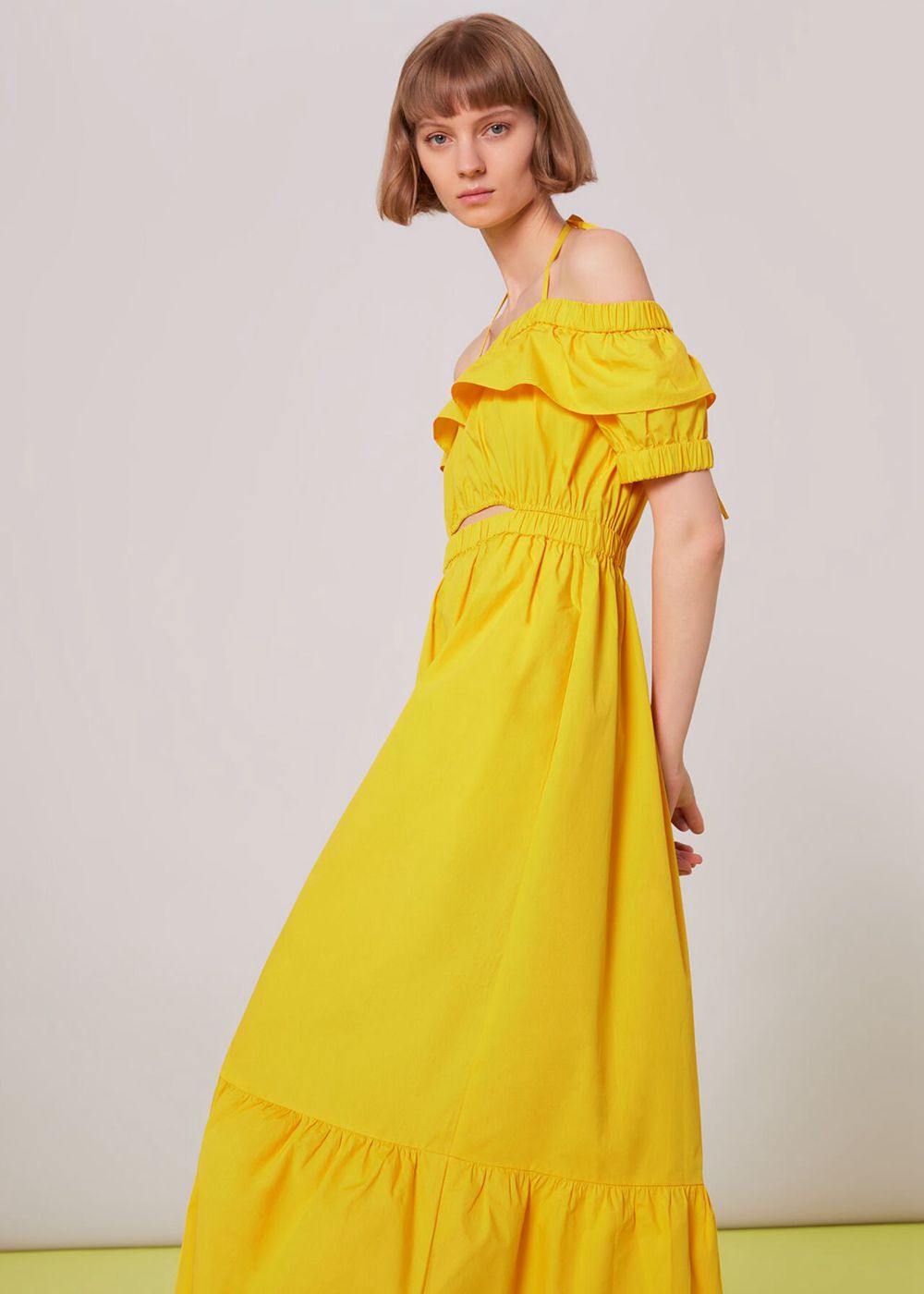 Whistles Serena Poplin Bardot Dress Yellow | US-45906CMAI