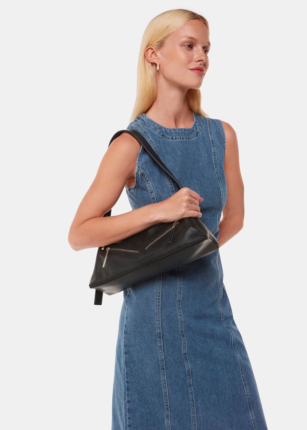 Whistles Seva Triple Zip Shoulder Bags Black | US-75064NAJB