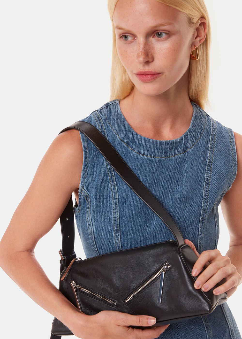 Whistles Seva Triple Zip Shoulder Bags Black | US-75064NAJB