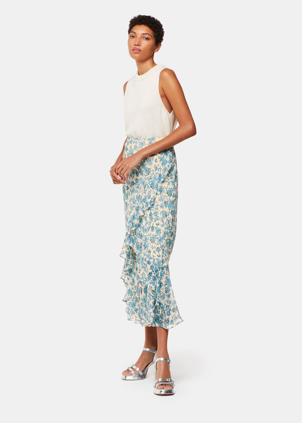 Whistles Shaded Floral Midi Skirts Blue / Multicolor | US-16804JFSV