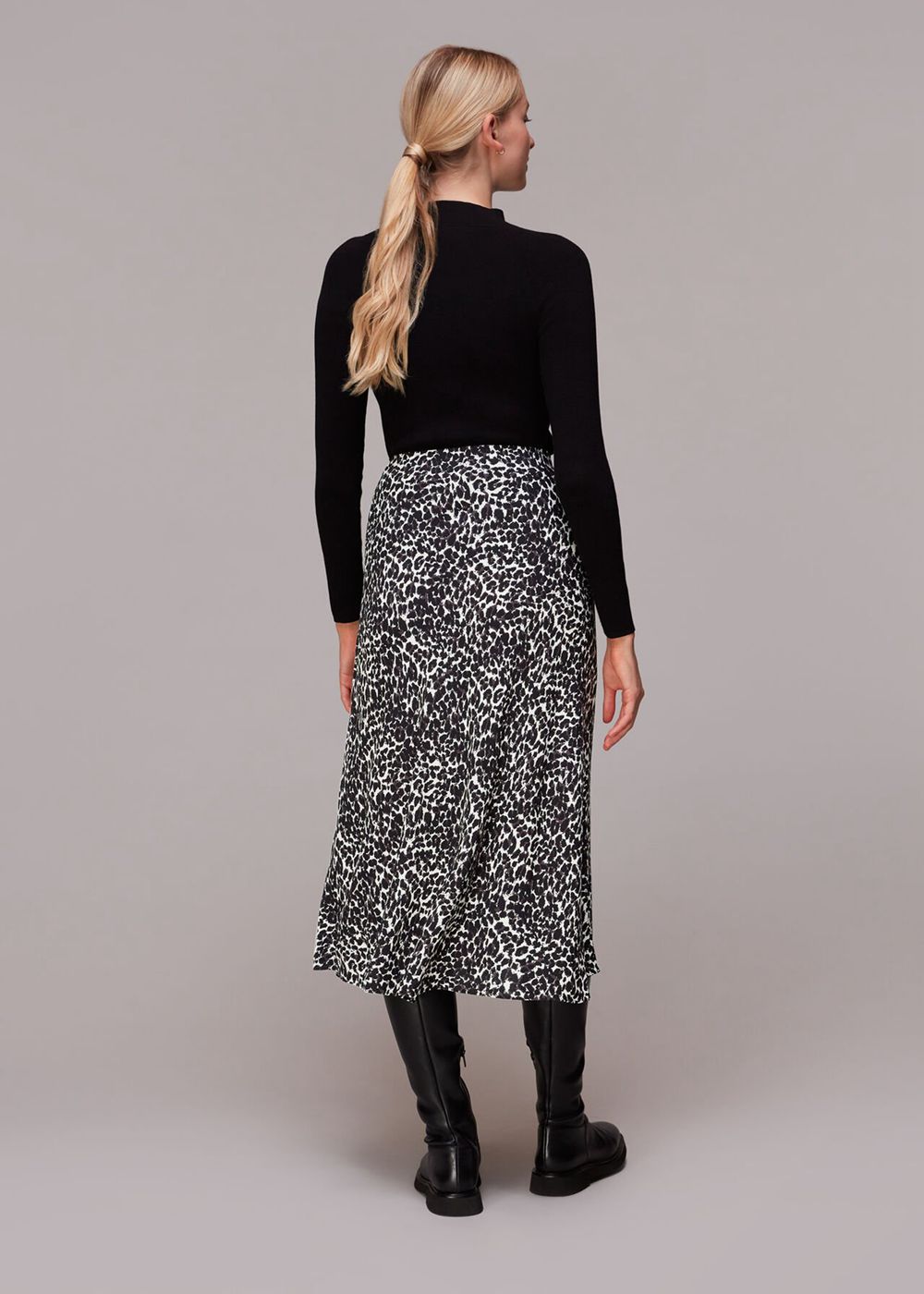 Whistles Shadow Leopard Bias Cut Skirts Black / Multicolor | US-83574CGDV