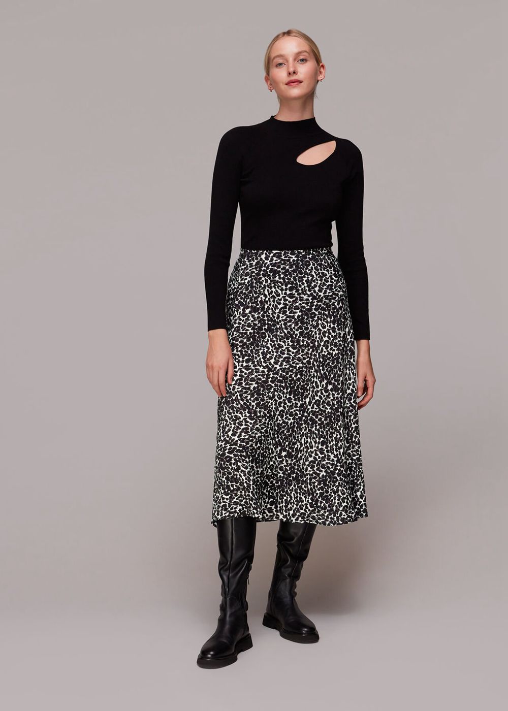 Whistles Shadow Leopard Bias Cut Skirts Black / Multicolor | US-83574CGDV