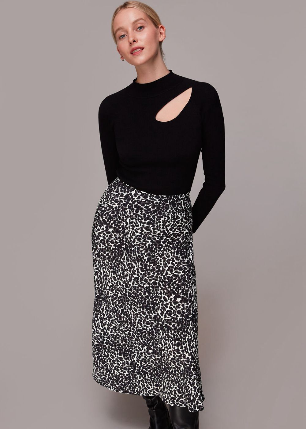 Whistles Shadow Leopard Bias Cut Skirts Black / Multicolor | US-83574CGDV