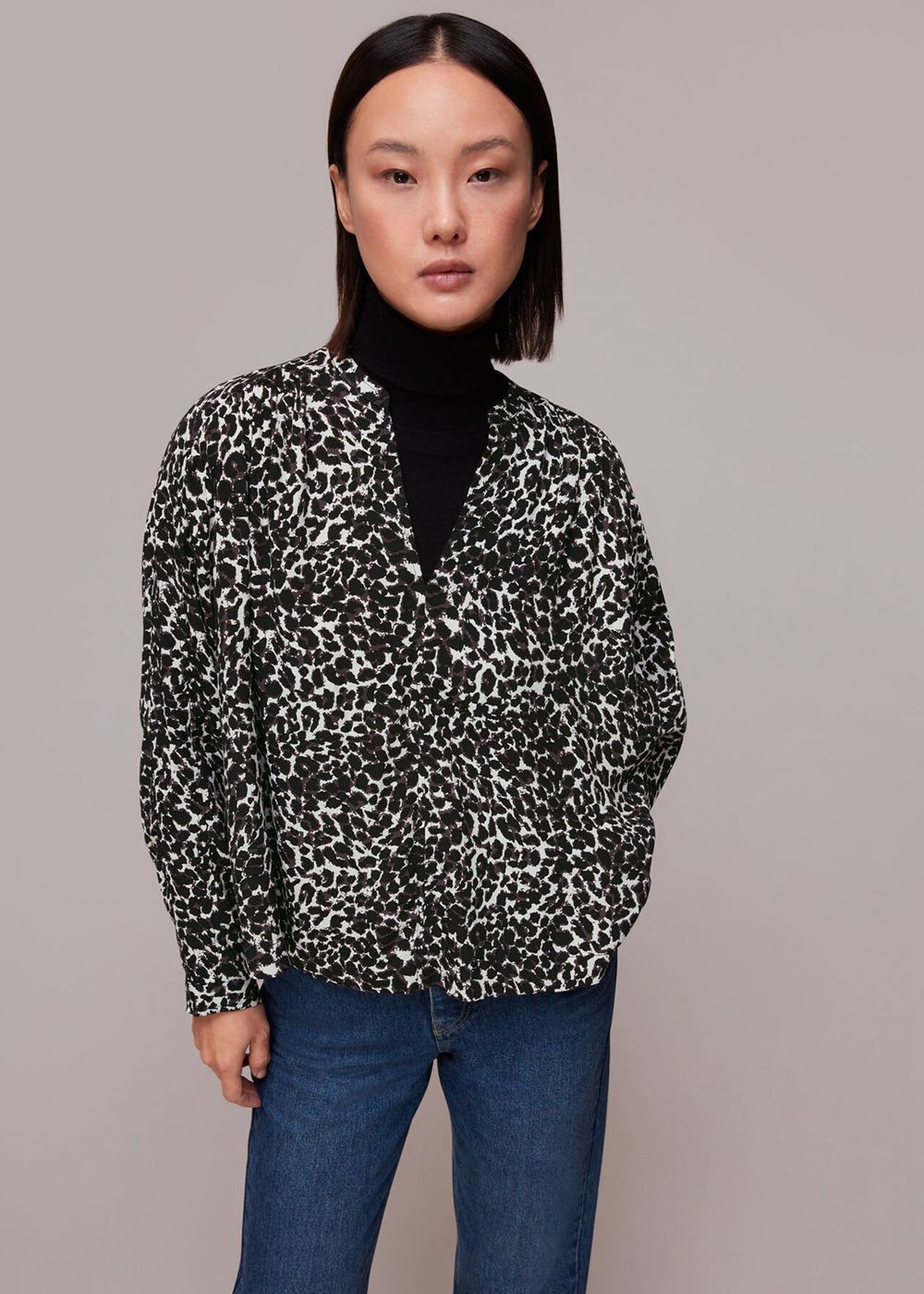 Whistles Shadow Leopard Print Blouse Black / White | US-09146KWAN