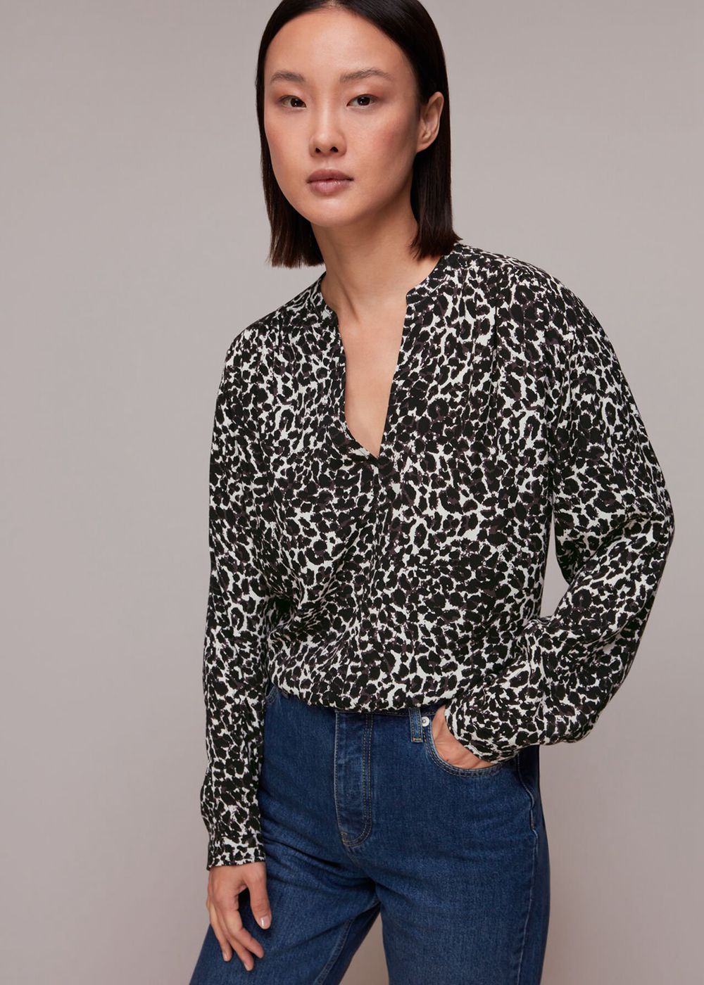 Whistles Shadow Leopard Print Blouse Black / White | US-09146KWAN