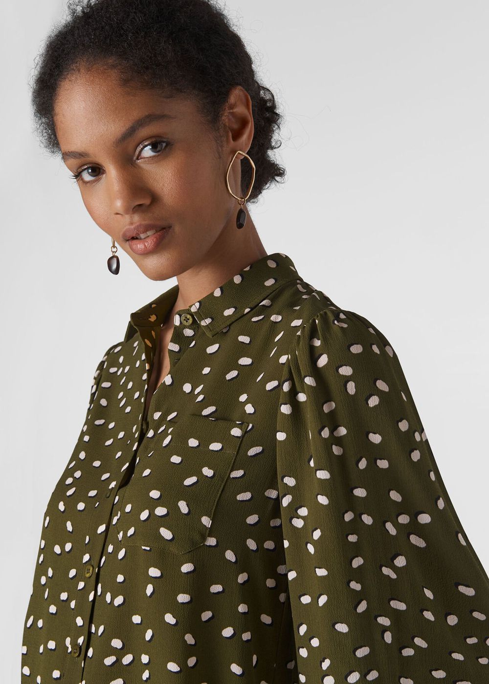 Whistles Shadow Spot Print Shirts Khaki / Multicolor | US-18392ITAH