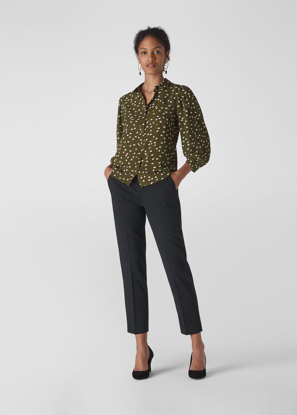 Whistles Shadow Spot Print Shirts Khaki / Multicolor | US-18392ITAH