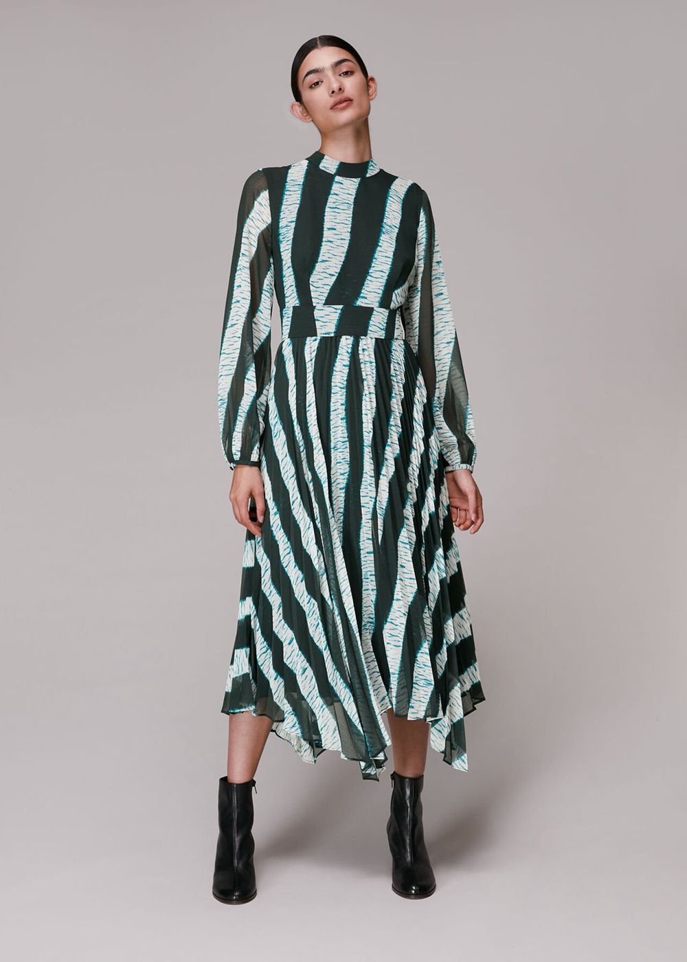 Whistles Shibori Print Pleated Dress Black / Multicolor | US-82631QTGD