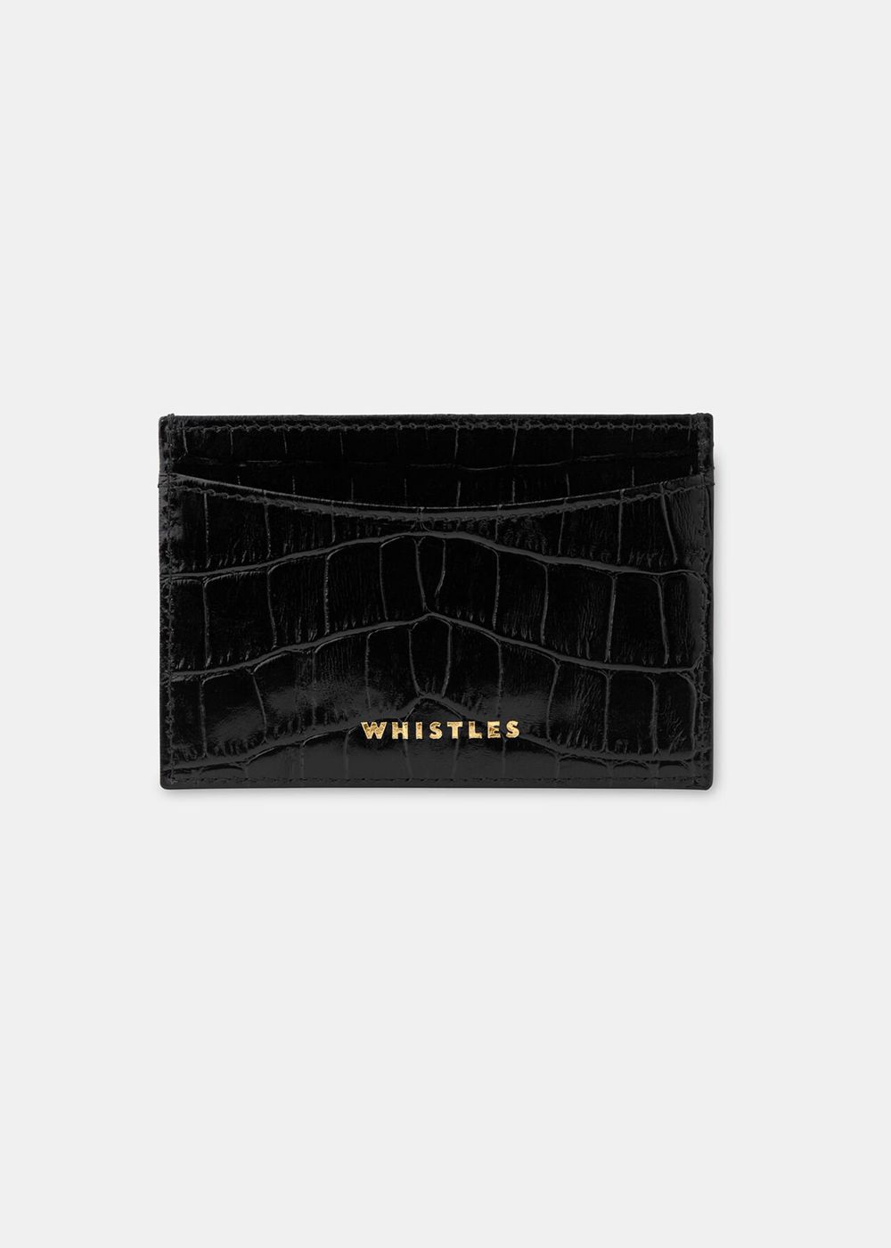 Whistles Shiny Croc Card Holder Black | US-34652KCIH