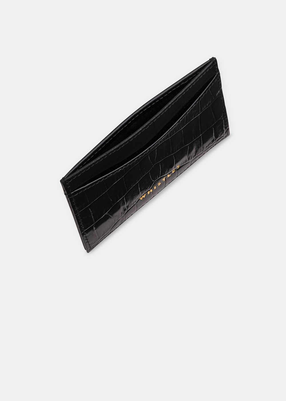 Whistles Shiny Croc Card Holder Black | US-34652KCIH