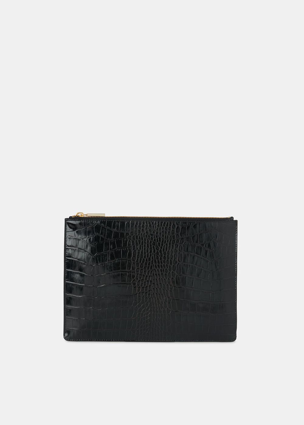 Whistles Shiny Croc Medium Clutch Bags Black | US-27631VDOL