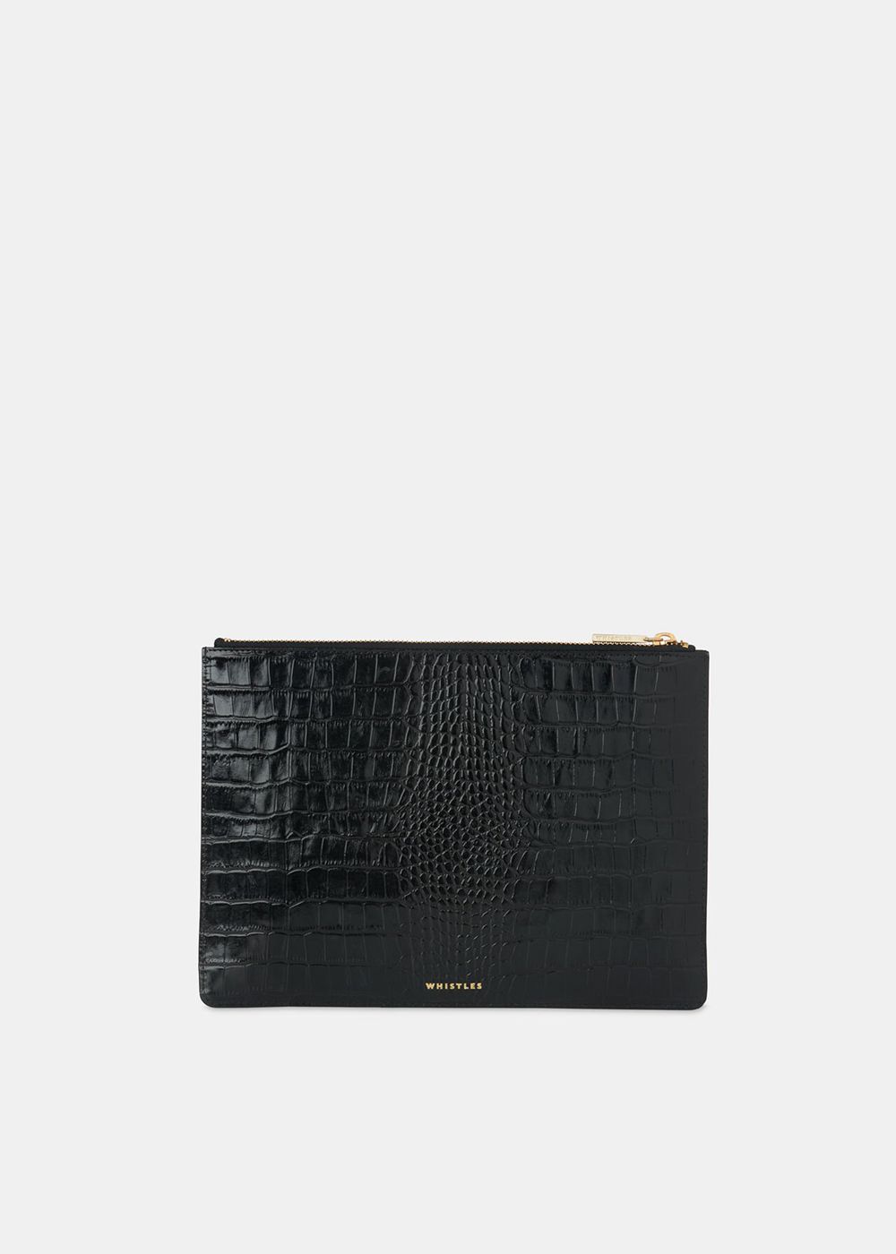 Whistles Shiny Croc Medium Clutch Bags Black | US-27631VDOL