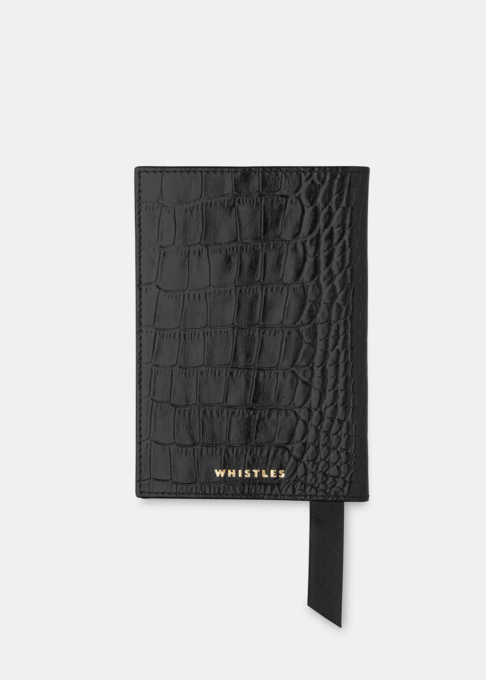 Whistles Shiny Croc Passport Holder Black | US-76218PXTM