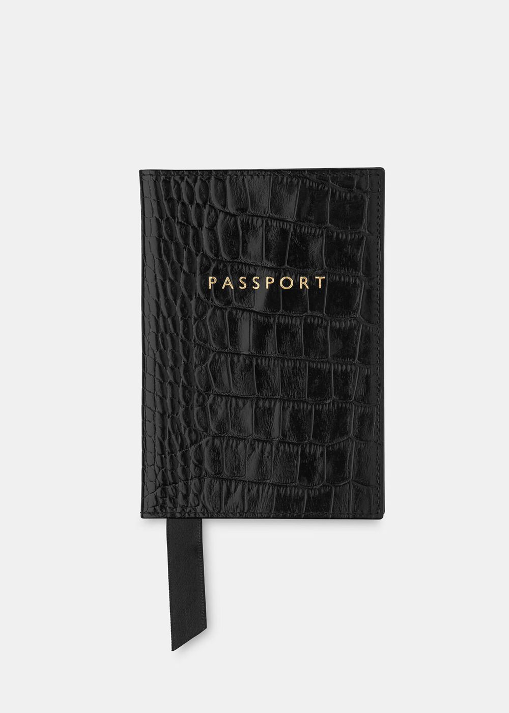 Whistles Shiny Croc Passport Holder Black | US-76218PXTM