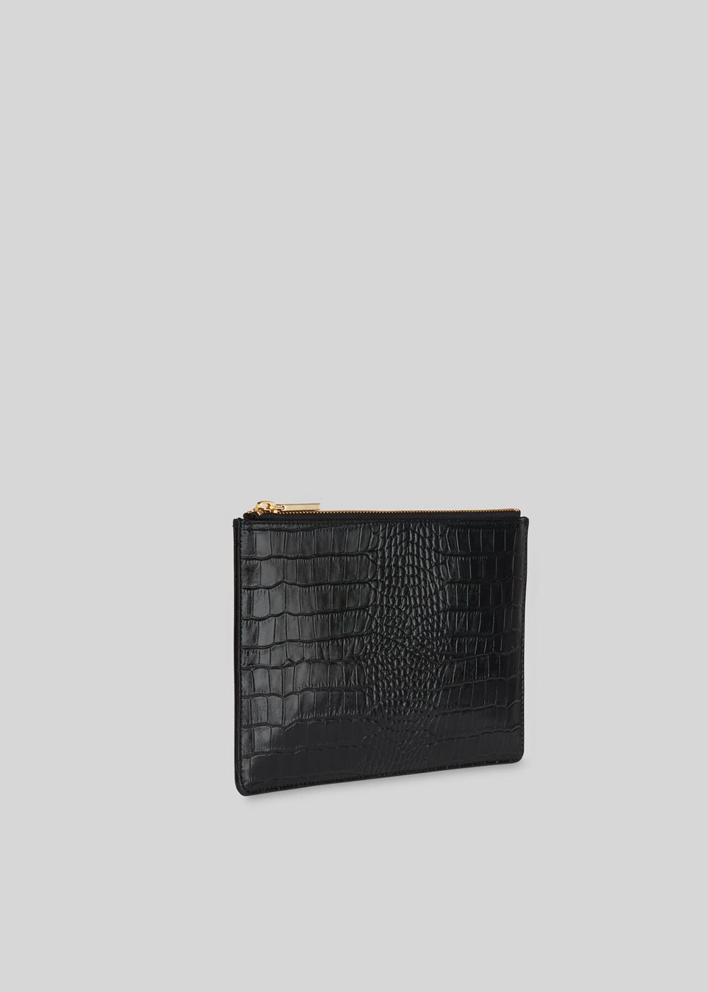 Whistles Shiny Croc Small Clutch Bags Black | US-93516IGWO