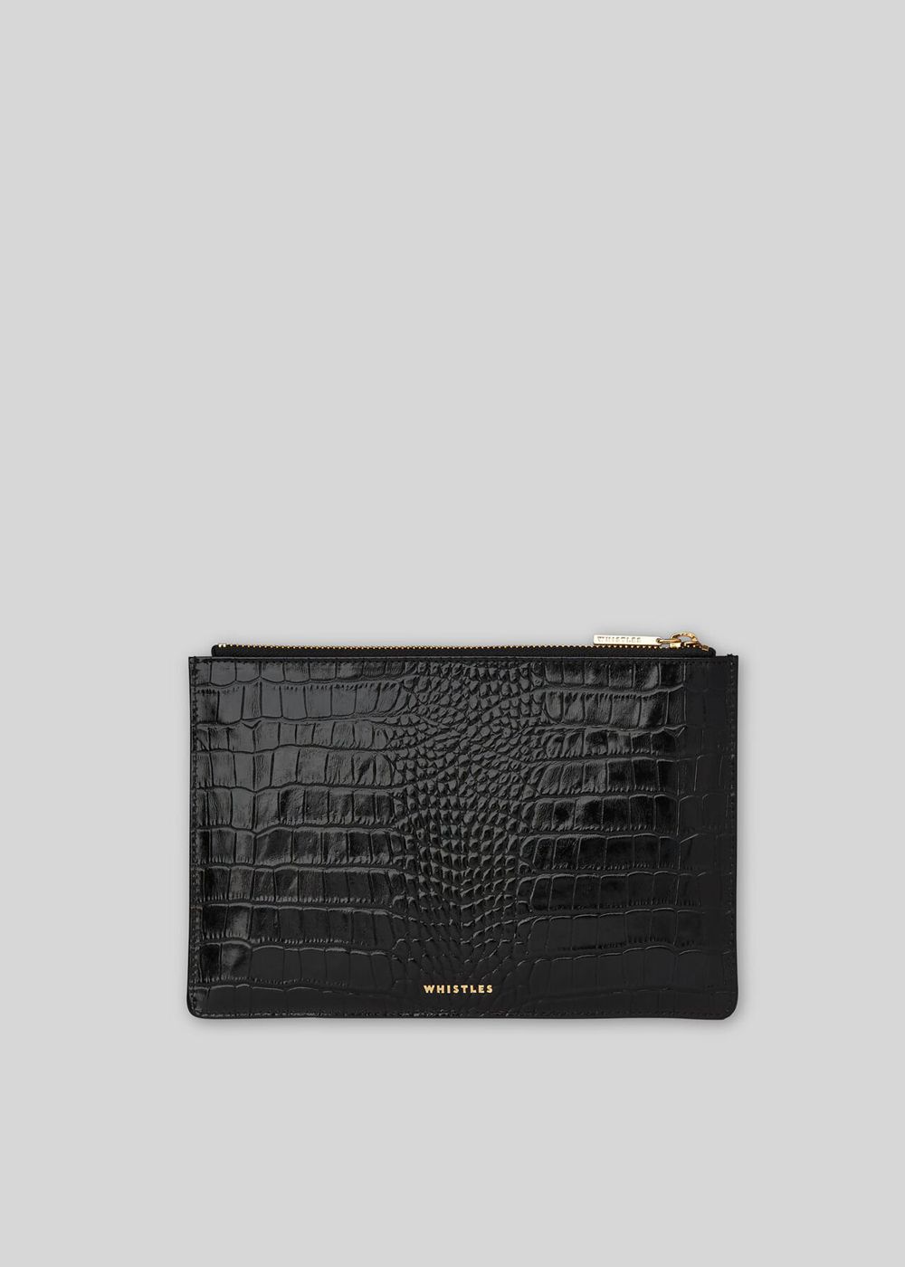 Whistles Shiny Croc Small Clutch Bags Black | US-93516IGWO