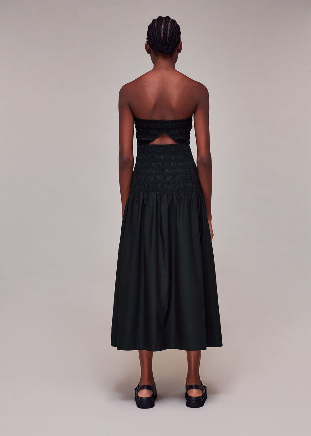 Whistles Shirred Bandeau Poplin Dress Black | US-01237ZQCL