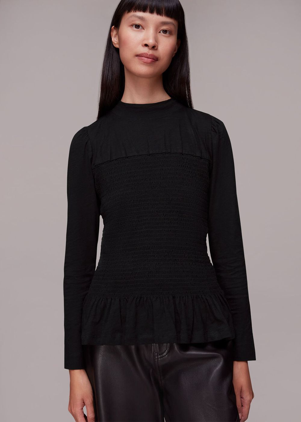 Whistles Shirred High Neck Top Black | US-72459IFXE