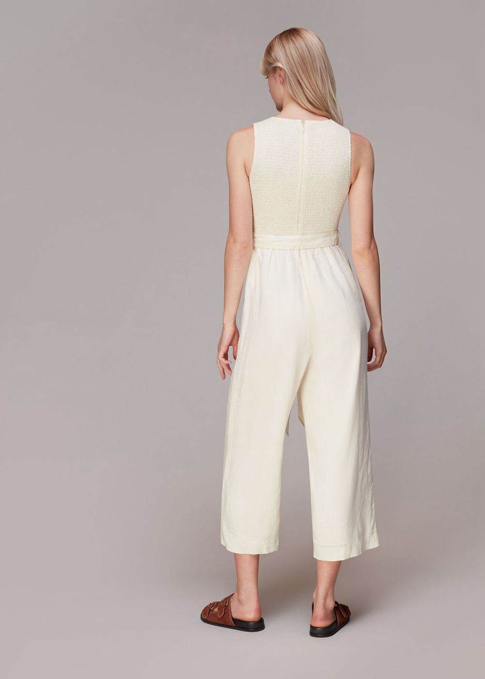 Whistles Shirred Linen Jumpsuit White | US-42658OPHS