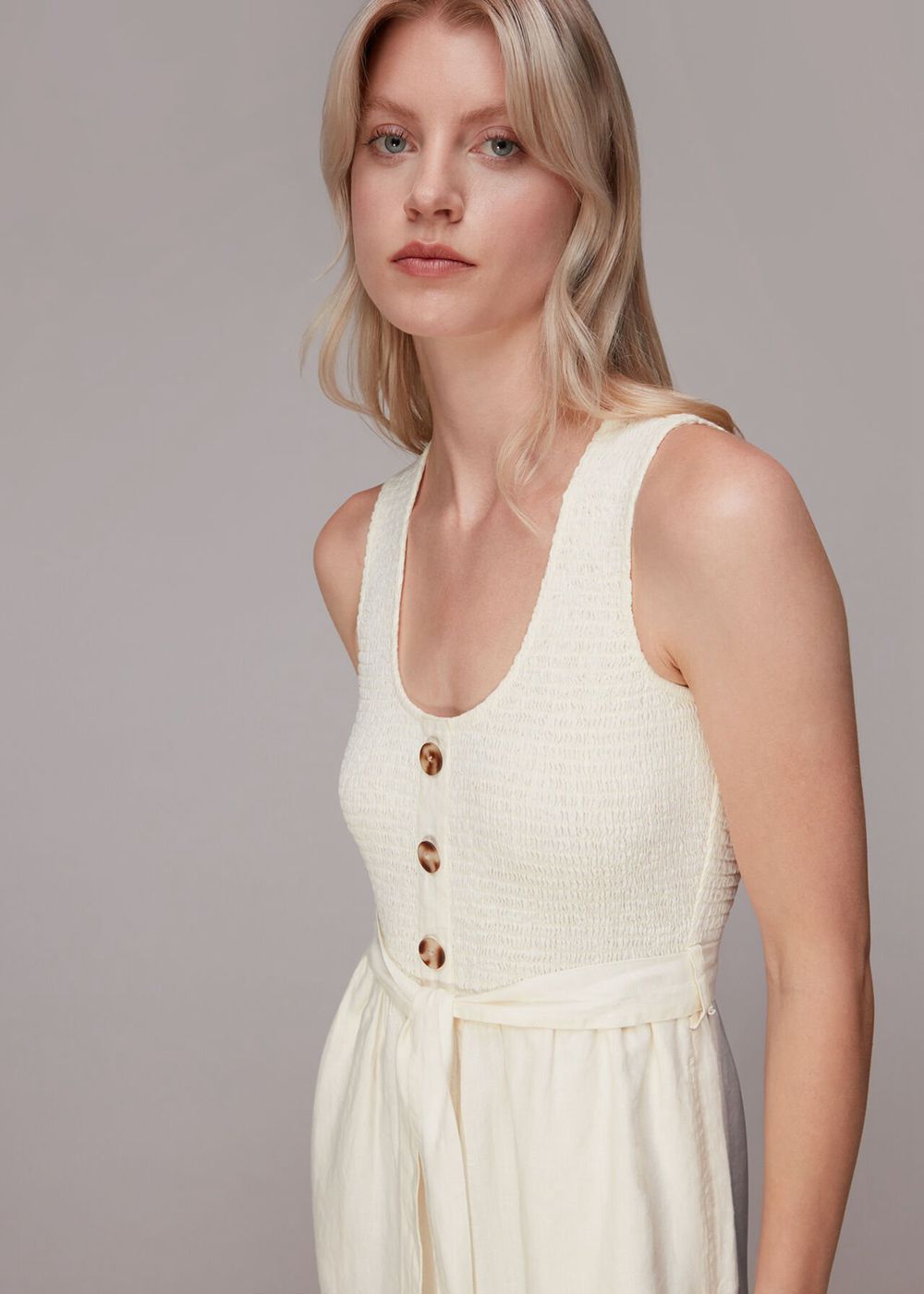 Whistles Shirred Linen Jumpsuit White | US-42658OPHS