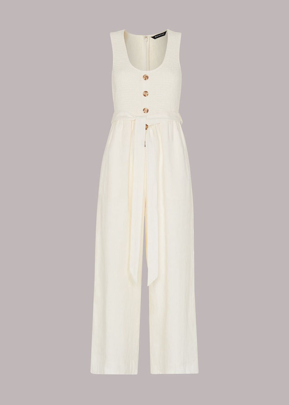 Whistles Shirred Linen Jumpsuit White | US-42658OPHS