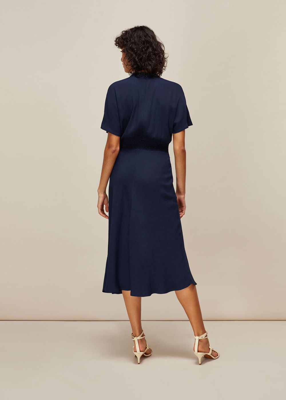 Whistles Shirred Waist Midi Dress Navy | US-28759VIAN