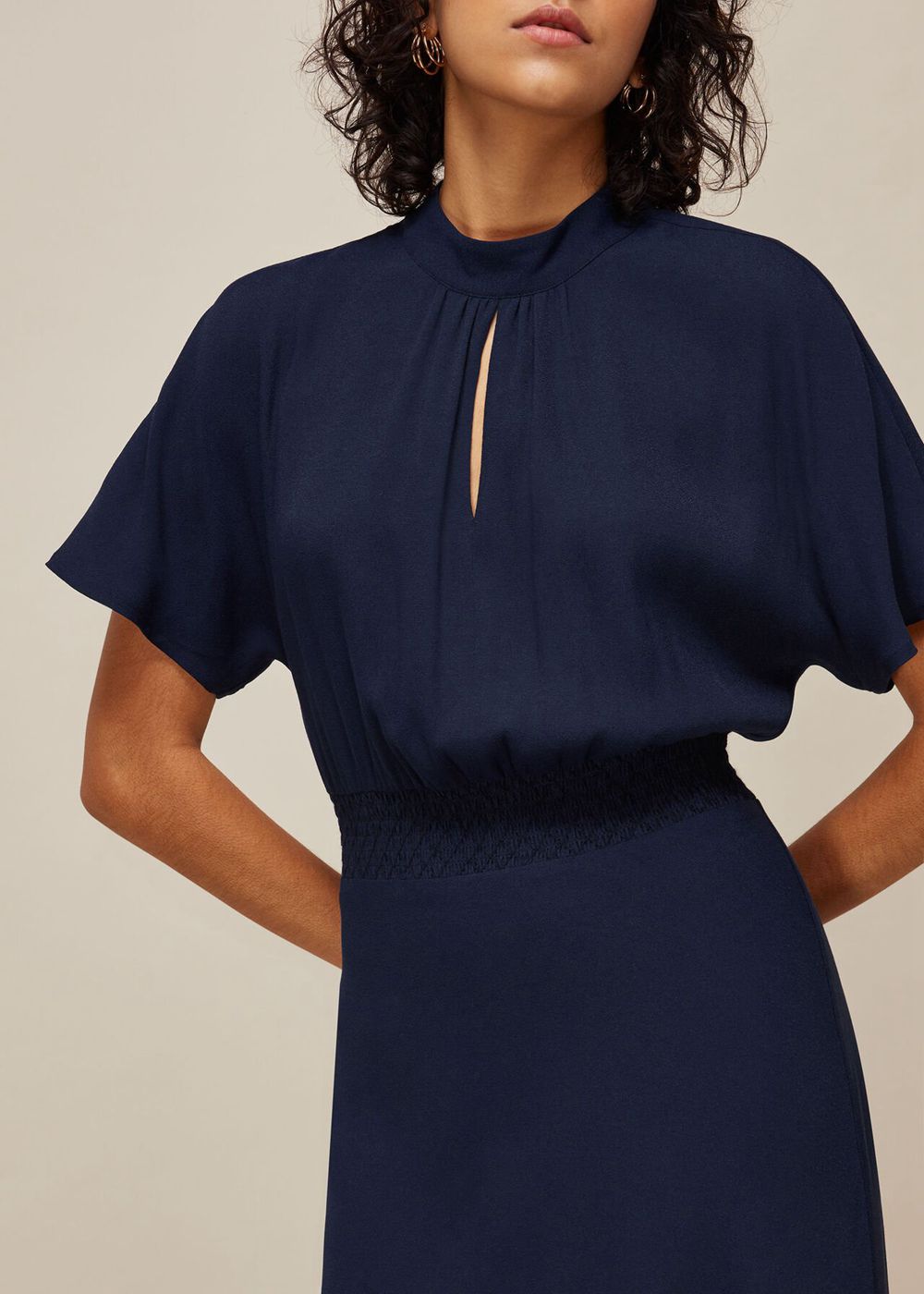 Whistles Shirred Waist Midi Dress Navy | US-28759VIAN