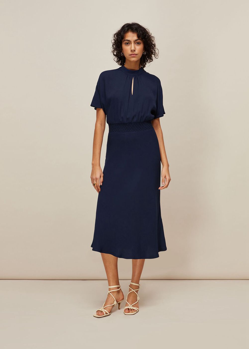 Whistles Shirred Waist Midi Dress Navy | US-28759VIAN