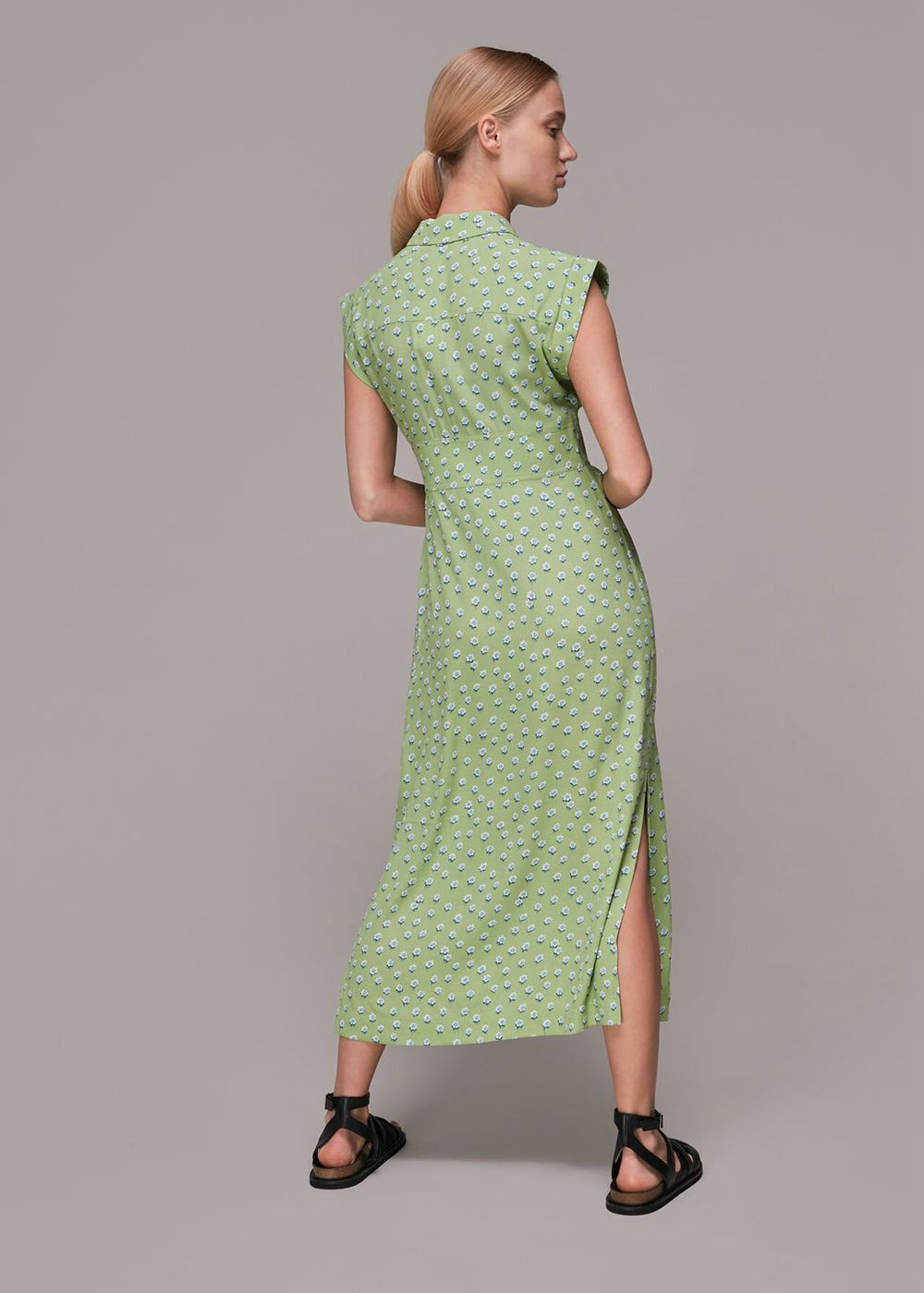 Whistles Shooting Floral Midi Dress Green / Multicolor | US-46792ASQL